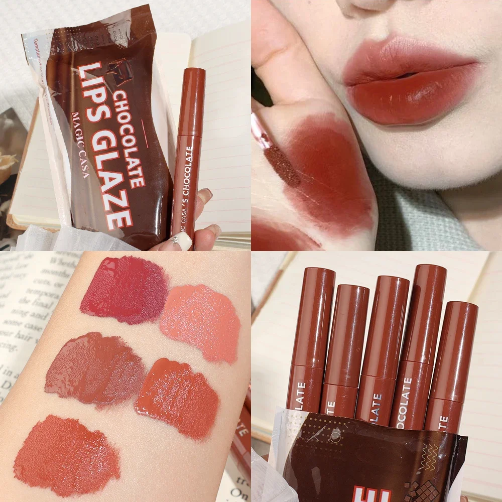 5 pcs 1 Set Nude Matte Lip Gloss 5 Color Lasting Velvet Lipglaze Waterproof Non-fade Nonstick Cup Lipstick Women Makeup Cosmetic