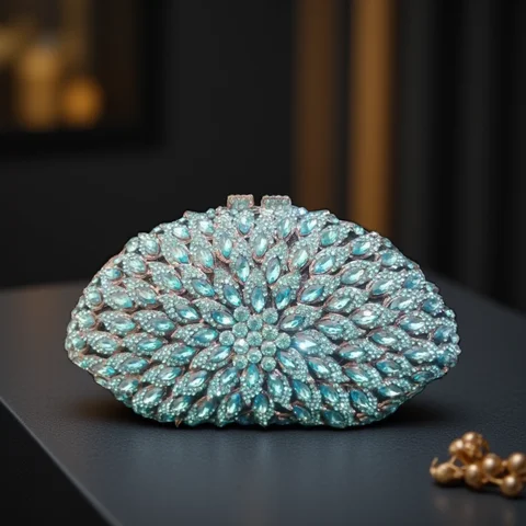 Luxe Skye Blue Crystal Purse Stenen Avond Clutch Bag Vrouwen Metalen Doos Minaudiere Bruiloft Diamant Handtas Licht Blauwe Zak