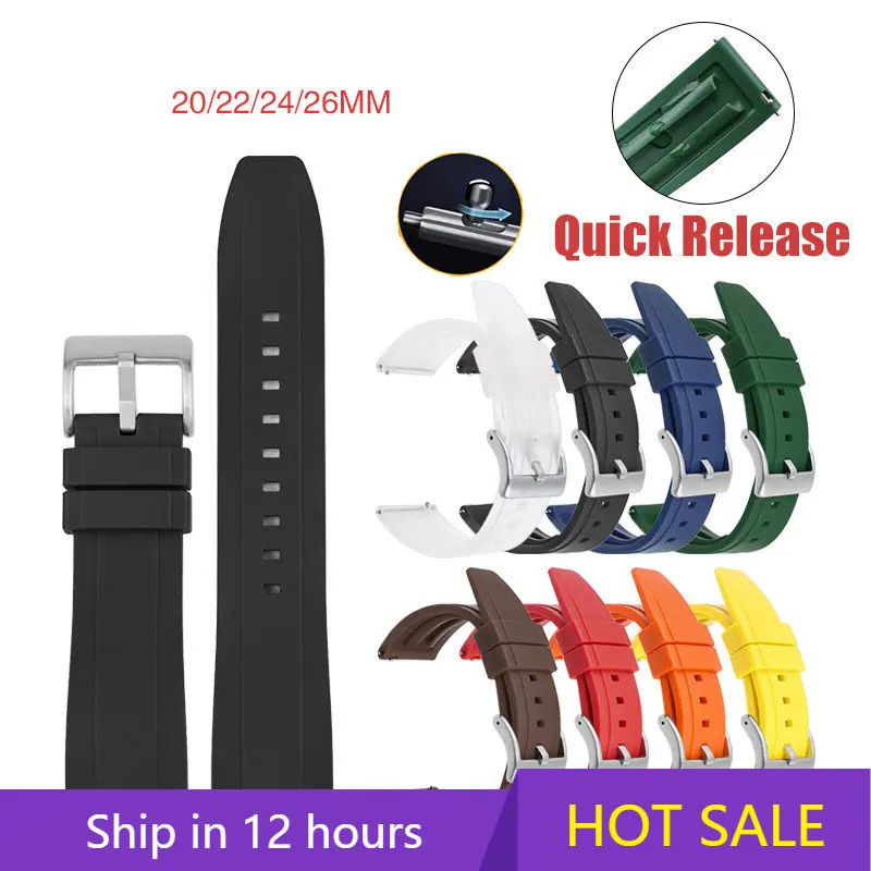 Universal Curved Interface Rubber Strap 20/22/24/26mm Fit For Most Flat Interface Clock Waterproof Sports Watch Accessories