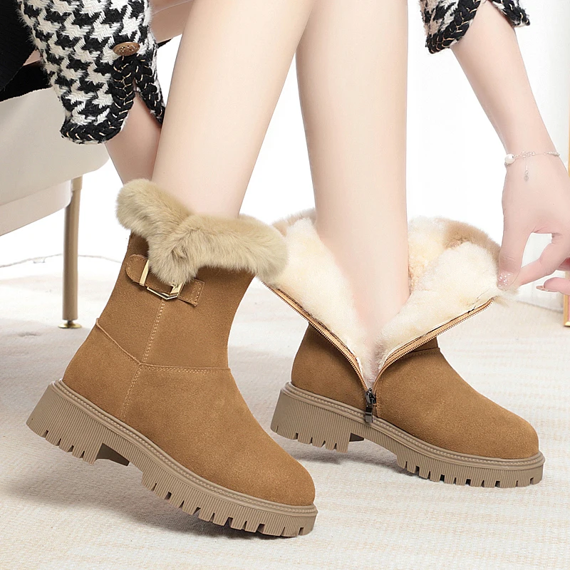AIYUQI Women Snow Boots 2024 New Genuine Leather Large Size Winter Boots Women British Style Wool Warm Marton Boots Women