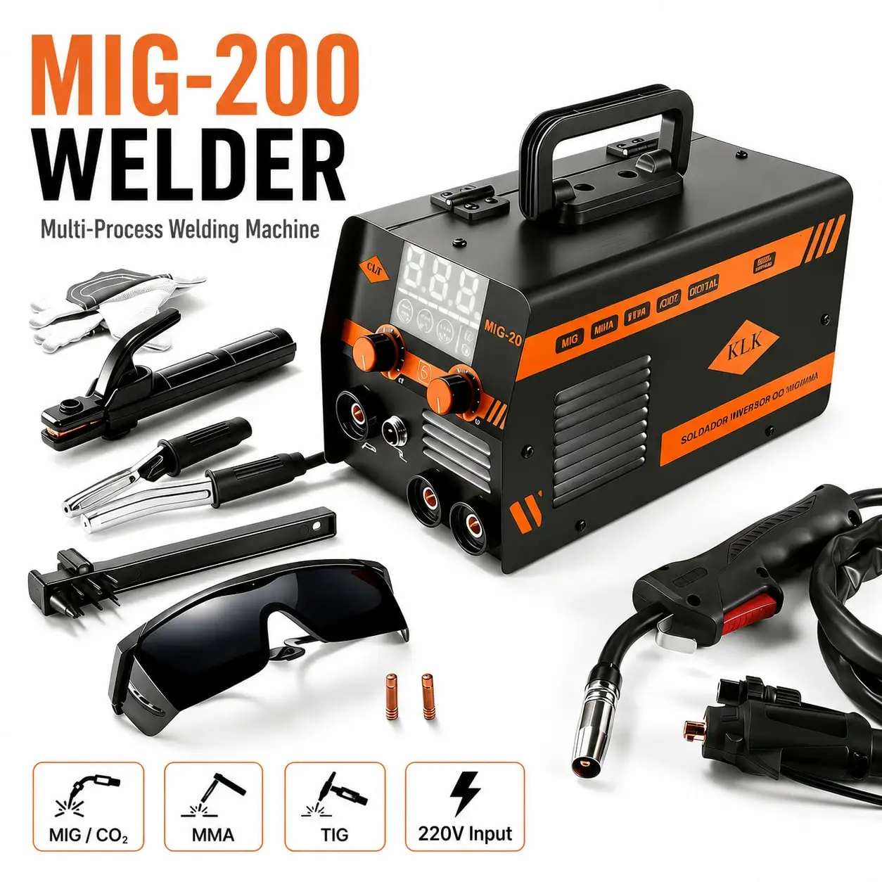 `220V Multi‑Process Welding Machine, 4 in 1 MIG CO2 MMA TIG Welder, Gas Gasless Dual Use Inverter Welding Equipment, Portable Digital Display Welder for Metal Fabrication Garage Repair DIY Home Welding Projects, Fast US Shipping`