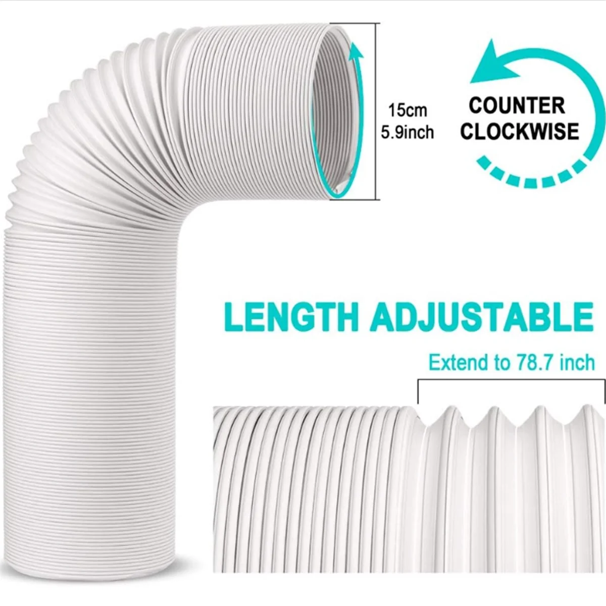 エアコンホース、ポータブル排気換気ホース、反時計回りACホース、直径5.9"
