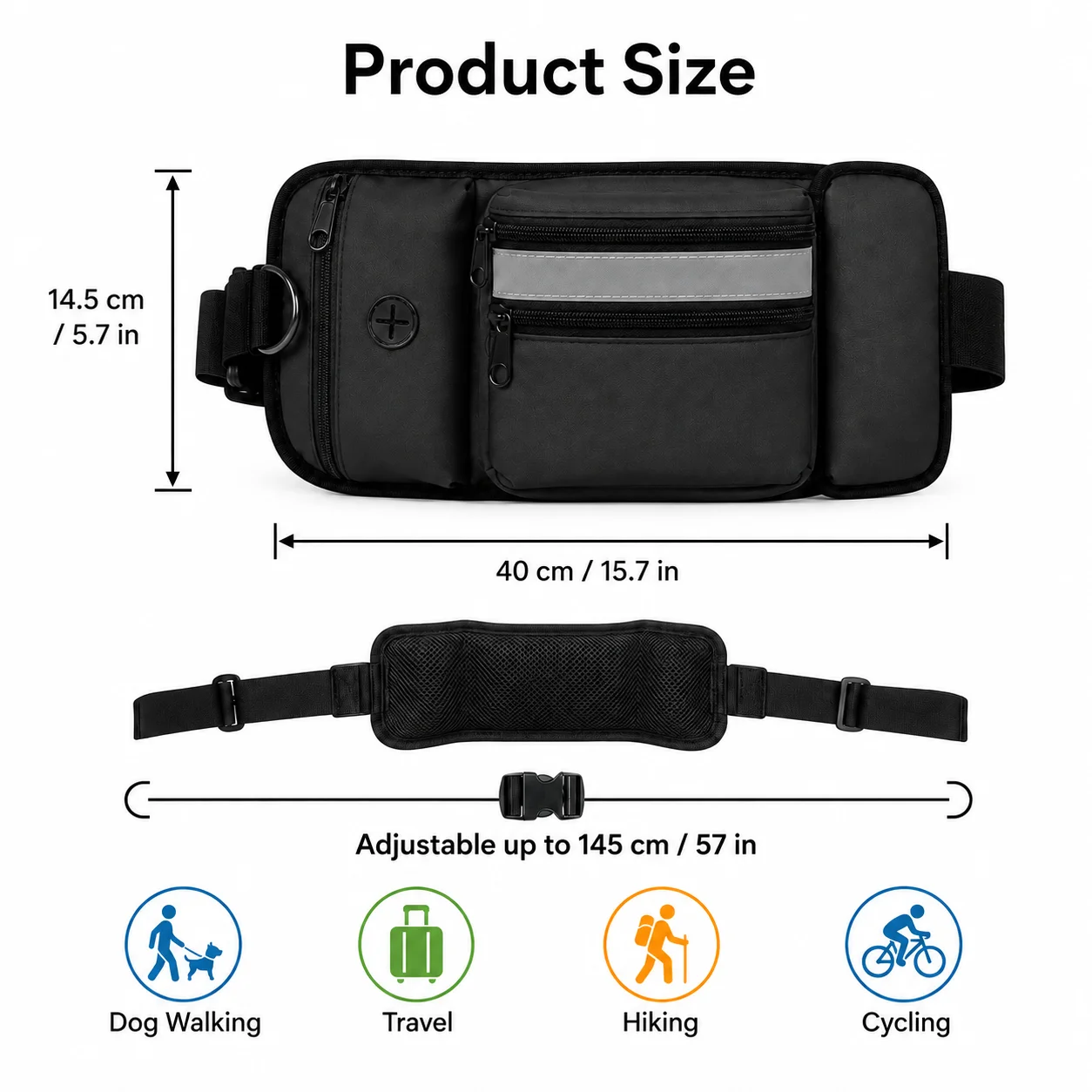 Dog Walking Waist Bag with Poop Bag Dispenser Bottle Holder, Adjustable Pet Treat Training Pouch for Hiking Running Travel view 6