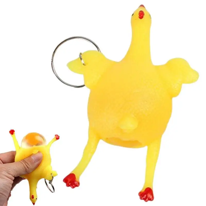 Cute Chicken Egg Laying Hens Crowded Stress Ball Keychain Creative Funny Spoof Tricky Gadgets Toy Chicken Keyring Key Chains