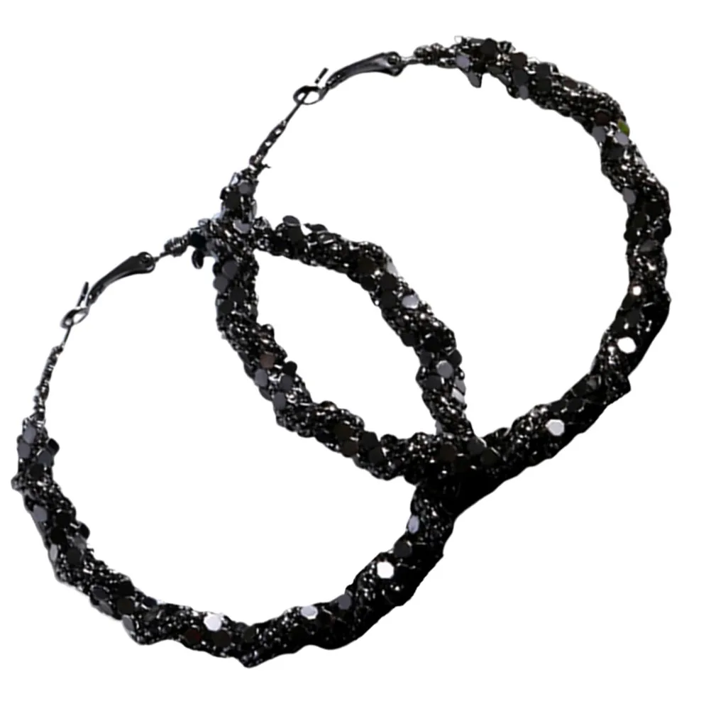 

Black Large Circle Earrings 6CM Metal Lightweight Women Fashion Hoop Daily Accessories Black Dangle Jewelry Trendy Statement