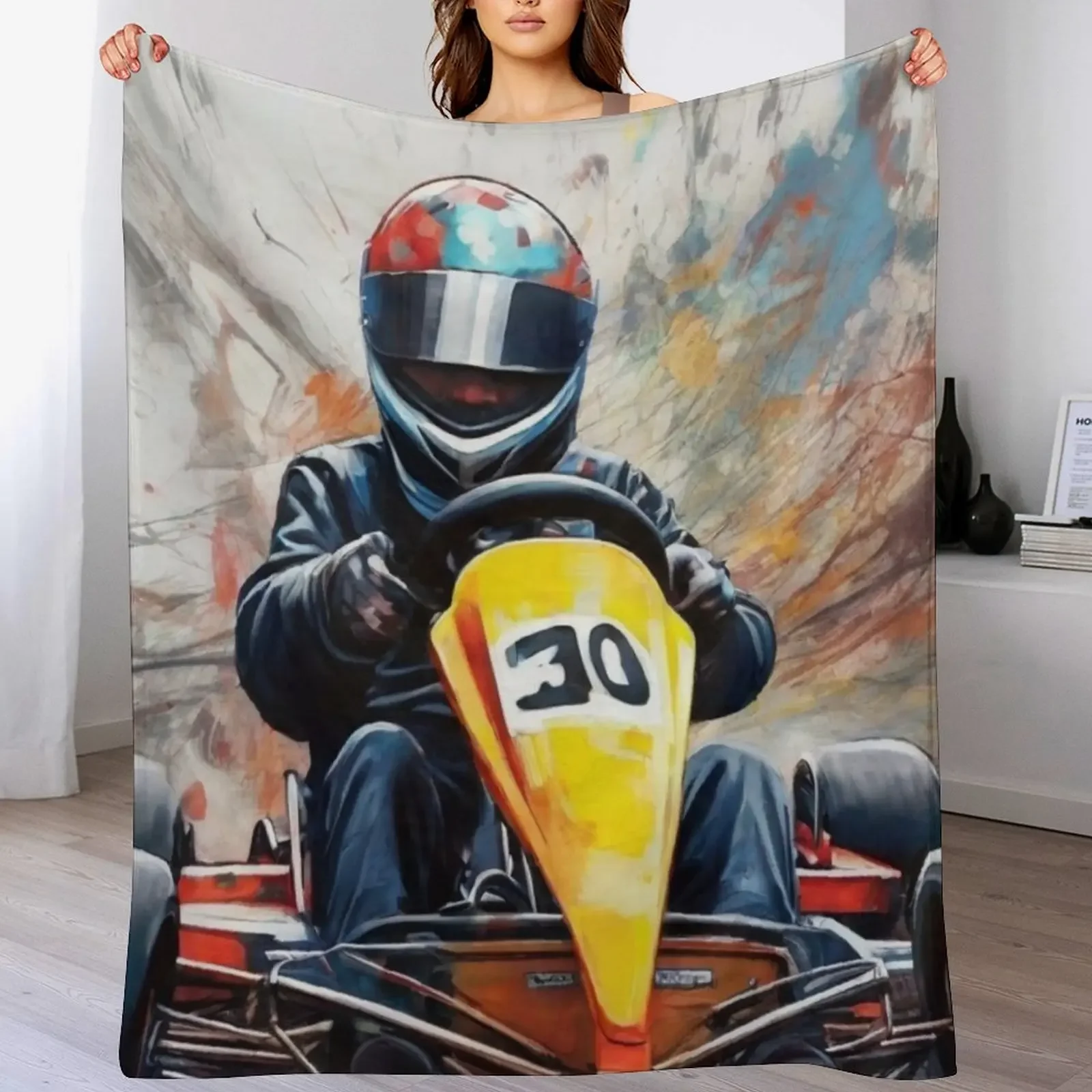 

Go Kart in Action Throw Blanket Soft Solid Color Blanket for Couch Bed