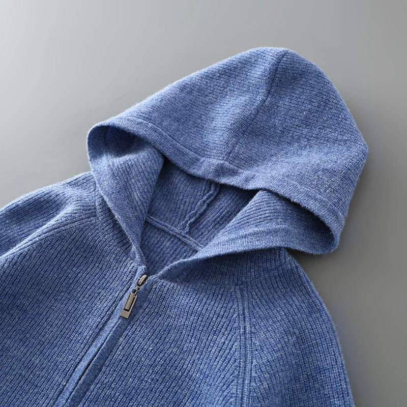 الكلاسيكية الرجال محبوك Yuanbao إبرة مقنعين سترة نقية الاسترالية رداء علوي من الصوف سستة تصميم جودة عالية الدفء فضفاض القمم