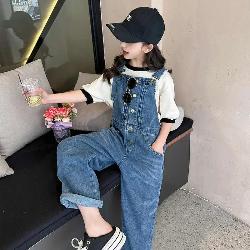 وزرة الصيف للفتيات في سن المراهقة تصميم زر الموضة مع جيب 2023 الكورية الفتيات عادية بذلة عموما 5 7 9 10 11 13 14Years