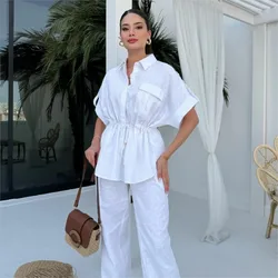 2024 Summer New Fashionable Casual Set For Female Workers With Wind Drawstring Pocket Two Piece Set For Women Streetwear