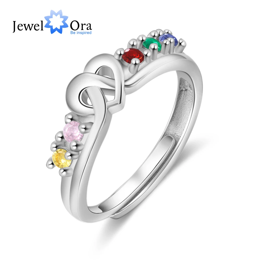 Personalized Mothers Ring with 5-6 Birthstones Customized Knot Heart Rings for Women Christmas Anniversary Gift for Grandma Nana