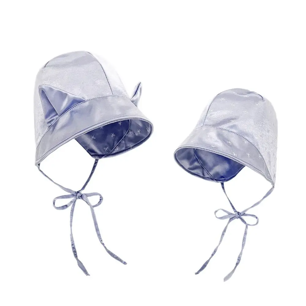 Korean Style Cat Ears Bucket Hat Double-sided Wear Little Devil Horn Silk Satin Fisherman Hat Strap Quick-drying Sunscreen Hat