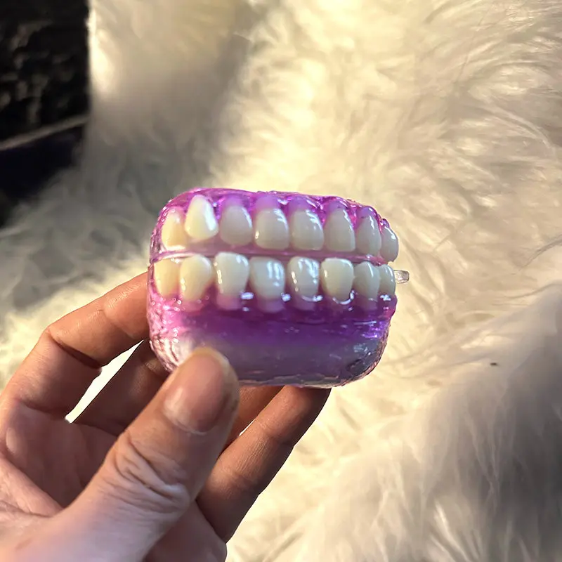 Airpod Case Creative Purple Teeth Shape Shockproof Hard Cover Compatible With 2 3 4 Pro 2 Pro 3 3d Handmade Minimalist Premium - view 2