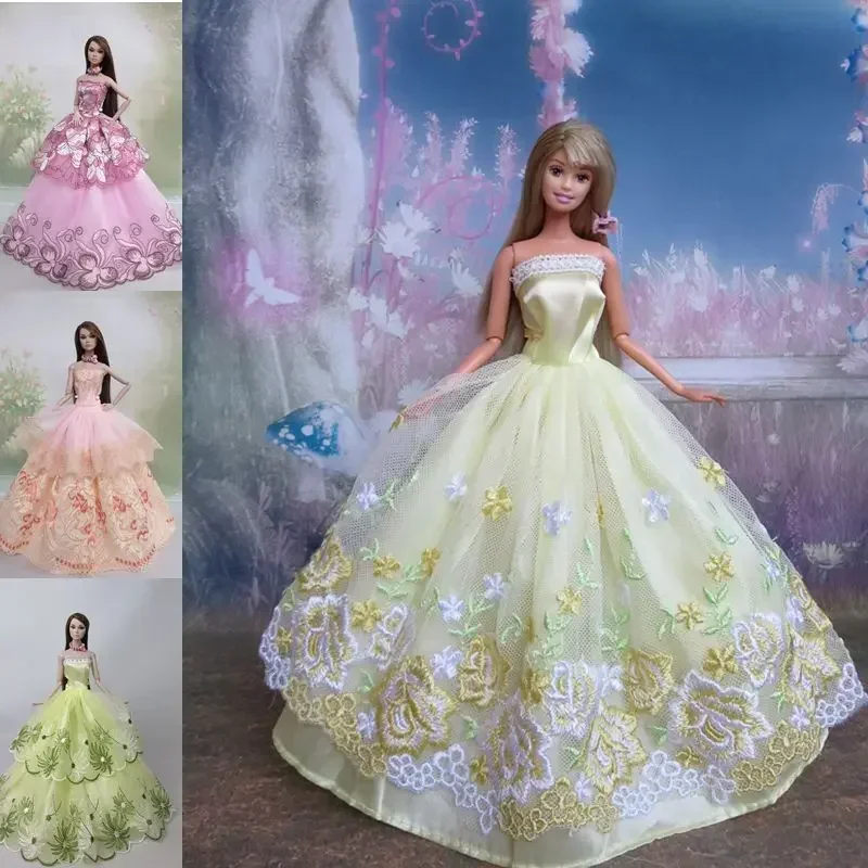 Robe de mariée en dentelle florale pour Barbie, vêtements beurre, tenues de princesse Barbie, robe de soirée, accessoires de poupées, jouet 11.5,