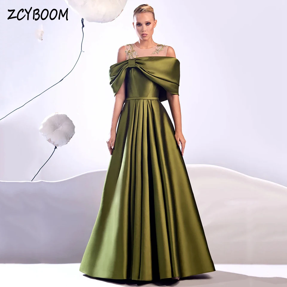 Elegante verde escuro o pescoço fora do ombro apliques vestido de noite 2025 a linha até o chão zíper feito sob encomenda vestido de baile