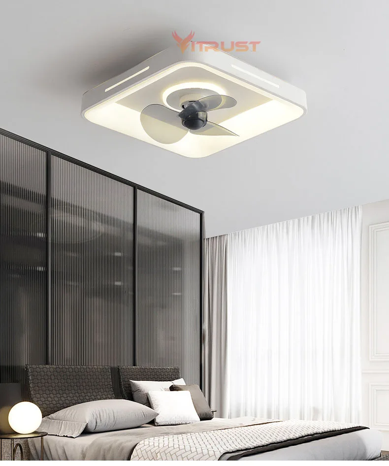 Imagem -06 - Piso Baixo Led Ventilador de Teto Lâmpada Luz Círculo Quadrado para Cozinha Interior Quarto Sala de Jantar Remoto Iluminação Led Flush Mount Fans