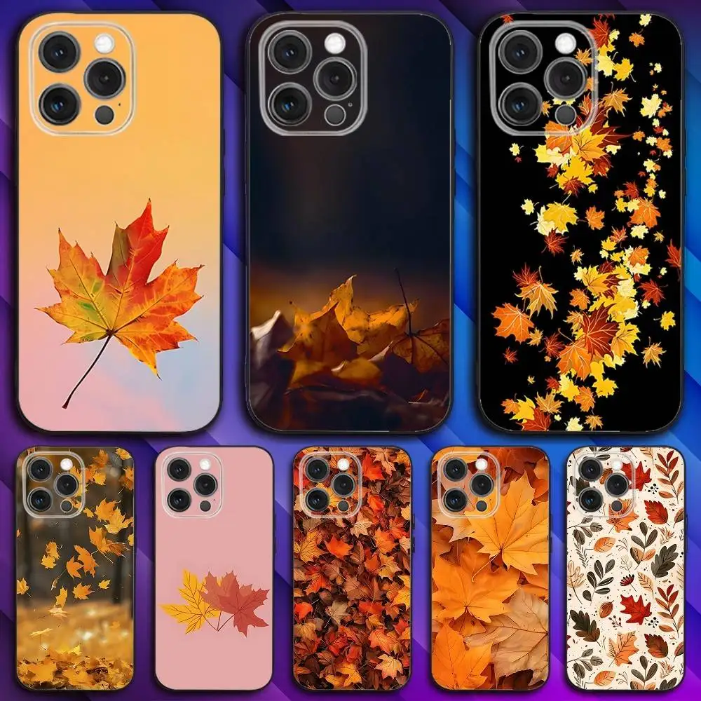 

A-Autumn L-Leaf Art Phone Case For iPhone 16,15,14,13,12,11,Pro,Max,Plus,X,XS,SE4,E,Mini,Soft Black Case