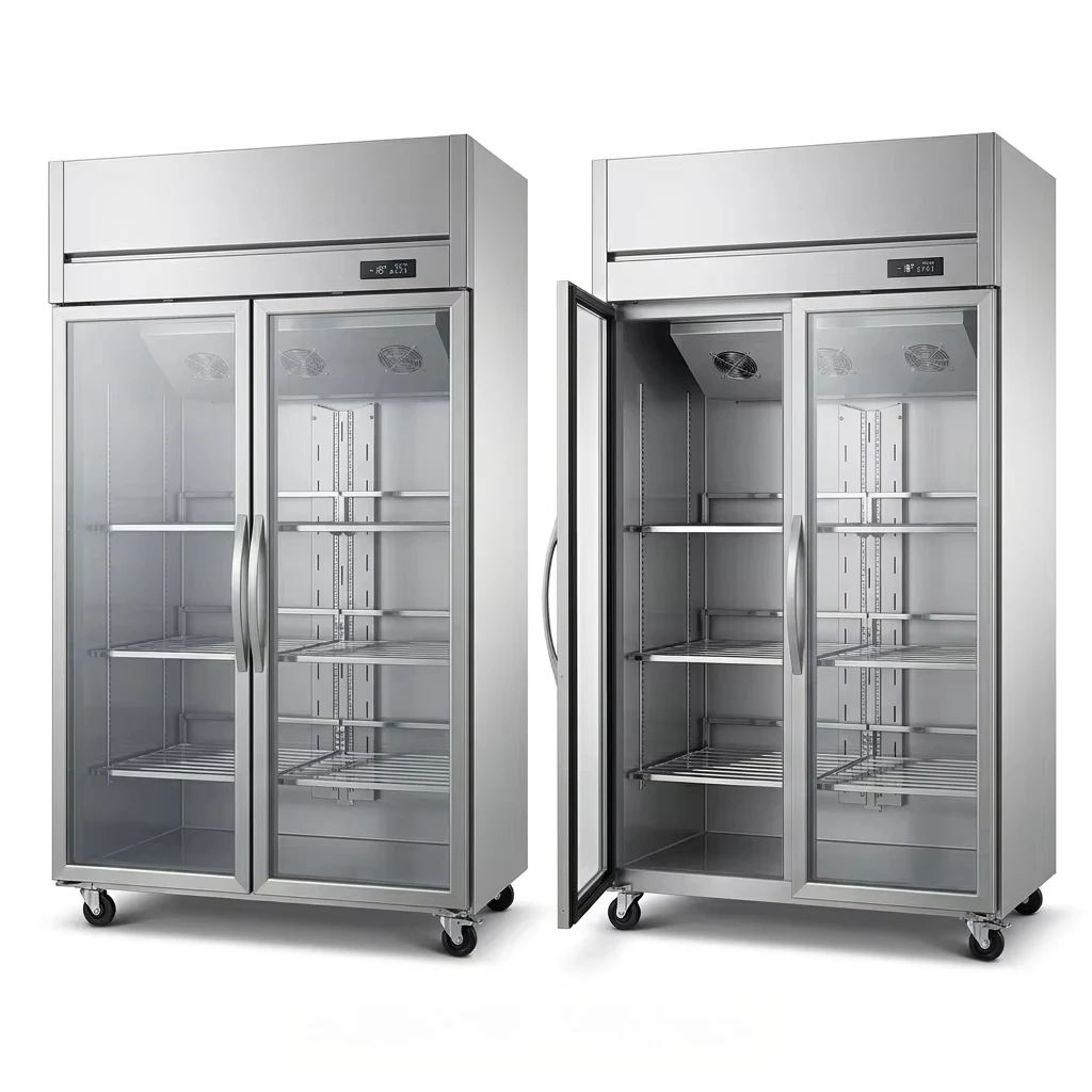 Congelador Comercial Vertical de Doble Temperatura con Puerta de Vidrio y Enfriamiento Directo/Aire, de Acero Inoxidable para Cocina, Venta al por Mayor #