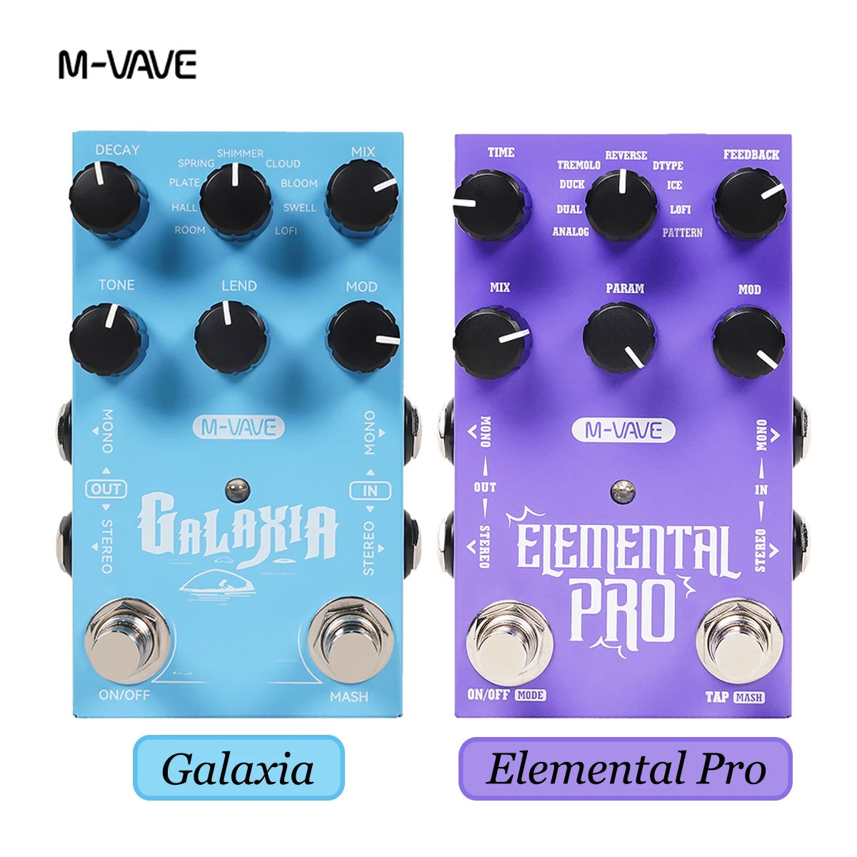 Pédale de guitare M-VAVE GALAXIA Reverb / ELEMENTAL PRO Delay – Entrée/sortie stéréo, 9 algorithmes chacun, fonction Freeze et Sustain MASH