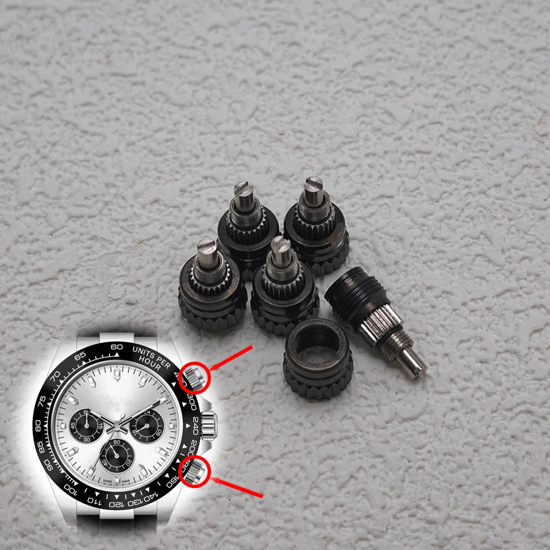 5.5mm Watch Crown Black Screw-in Crown Fits Daytna Rlx 116500 116520 Watch Case Mod Crown Screw Pusher Watch Replace Parts