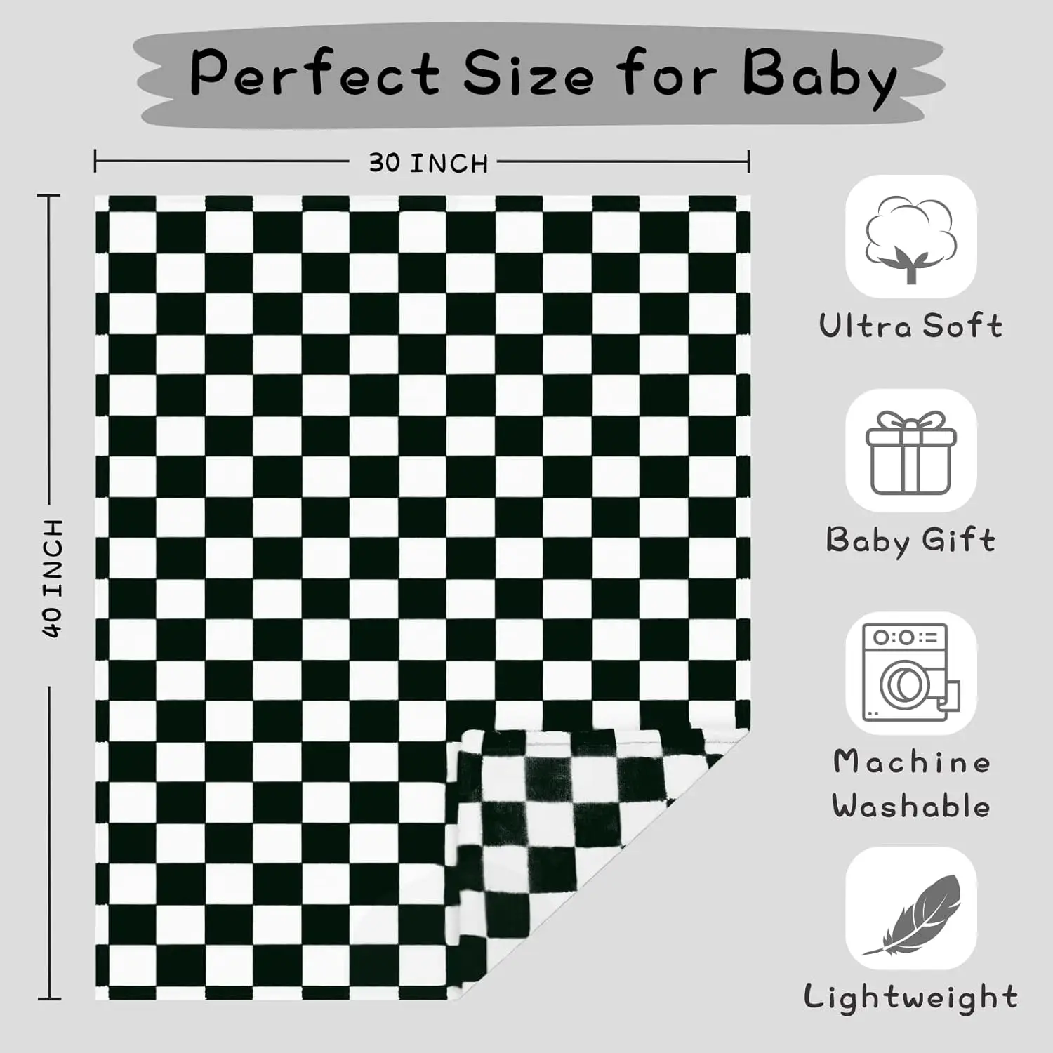 Checkered Baby Blanket Fleece Baby Blankets Ultra Soft Cozy Fluffy Infant Toddler Newborn Receiving Blankets for Crib Stroller