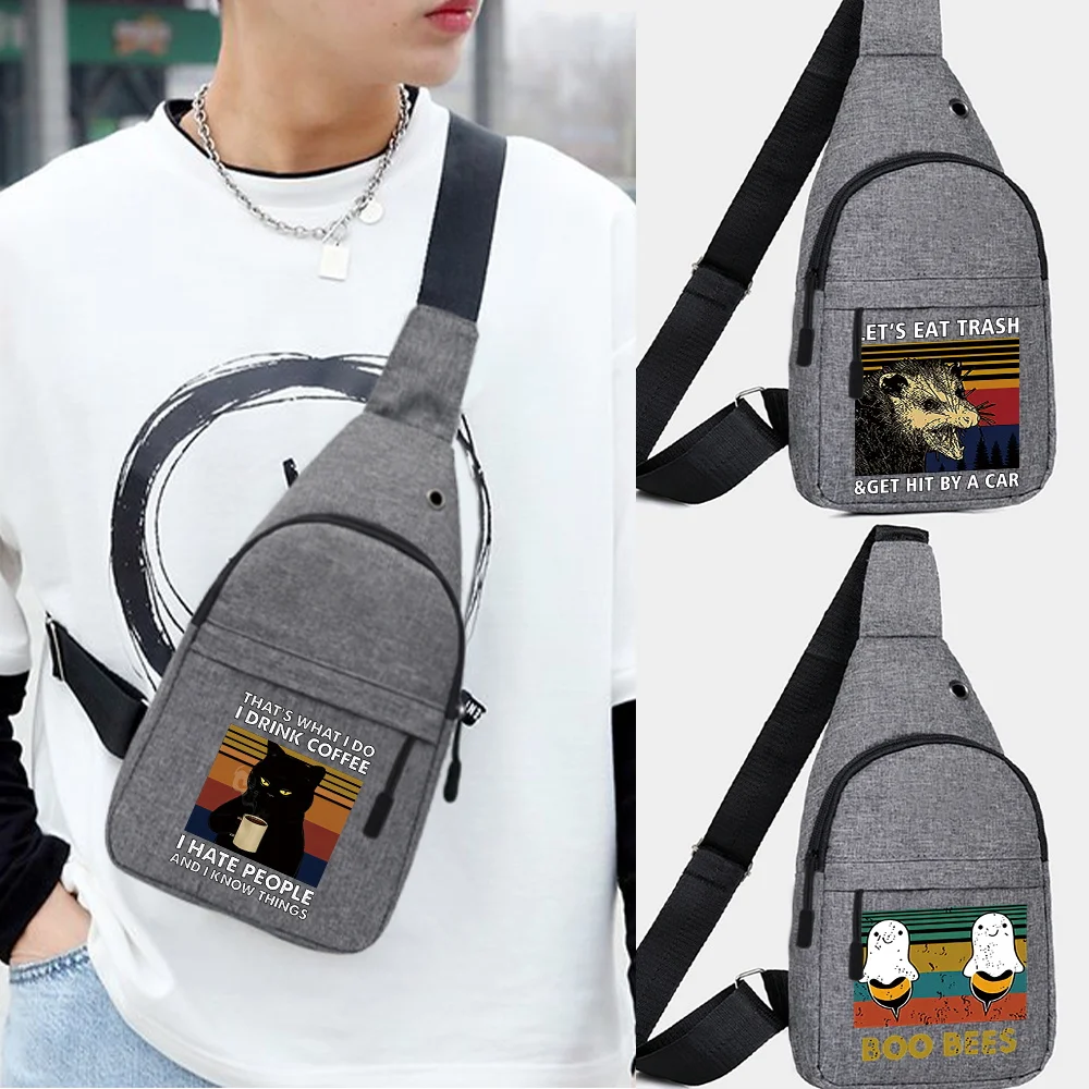 

Fashion Pew Print Chest Bags Women Shoulder Bag Man Sling with USB Crossbody Bag for Male 2023 Casual Handbags Travel Phone Bags