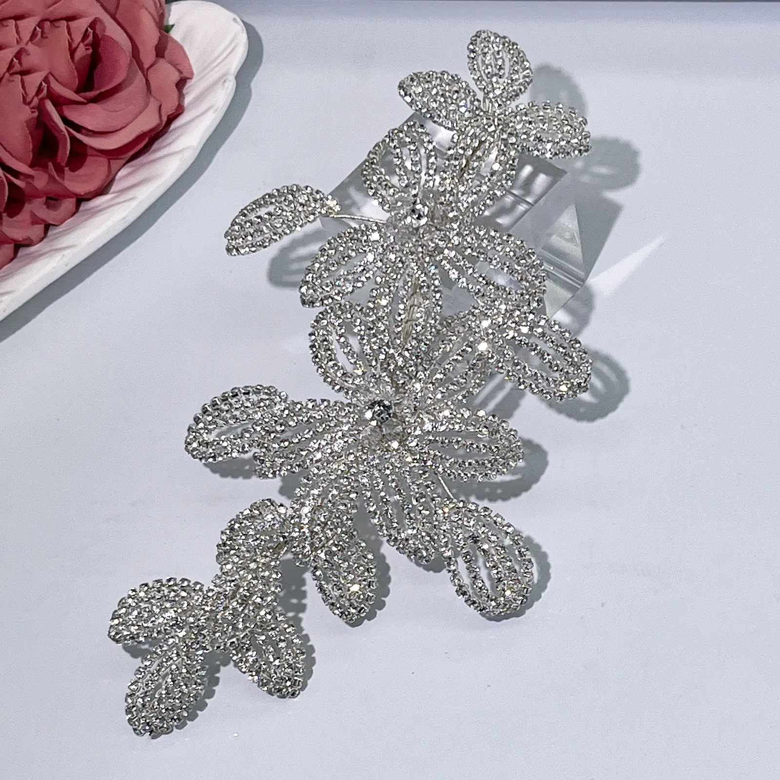 DZ275 Bridal Tiara Rhinestone Woman Headband Diamond Leaf Wedding Hair Accessory Pageant Headwear Silver Color Bride Headpiece