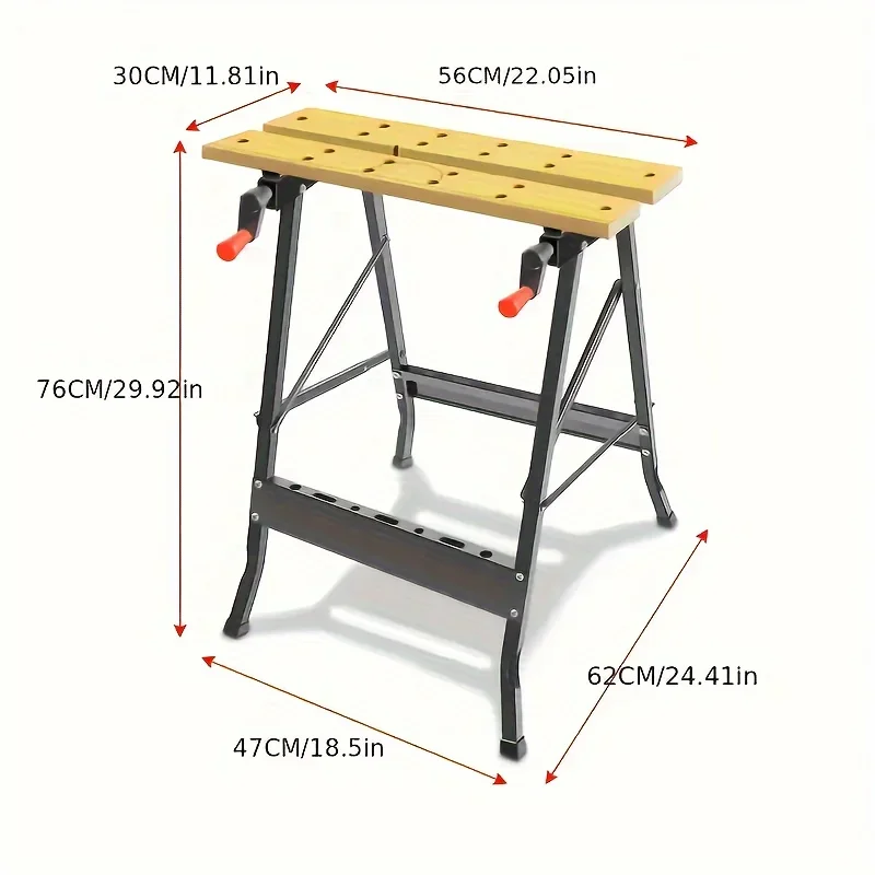 Woodworking Workbench with Tool Holder - Foldable Wood Material Saw Work Table for Carpentry, No Electricity Required