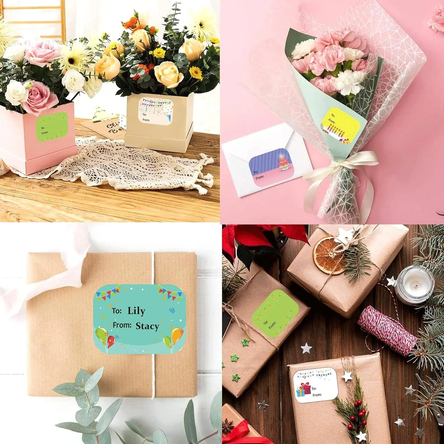 50-200 stuks Happy Birthday Cadeaukaartjes Naamplaatjes Stickers 1,5 x 2 inch - Rechthoek Kerst tot vanaf labels Briefpapierstickers