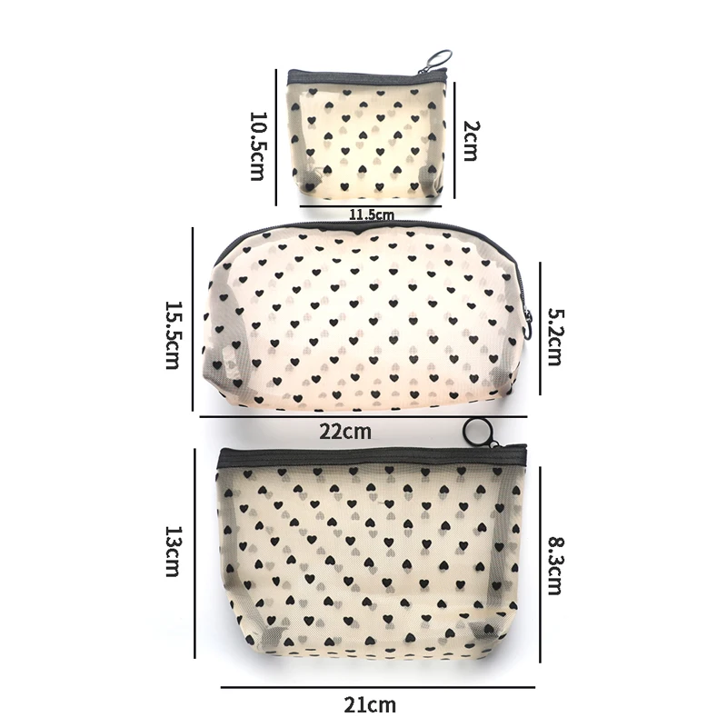 Косметички в сетку, футляр для косметики, милая прозрачная застежка-молния с рисунком черного сердца, фоторучка, чехол, удобно носить с собой