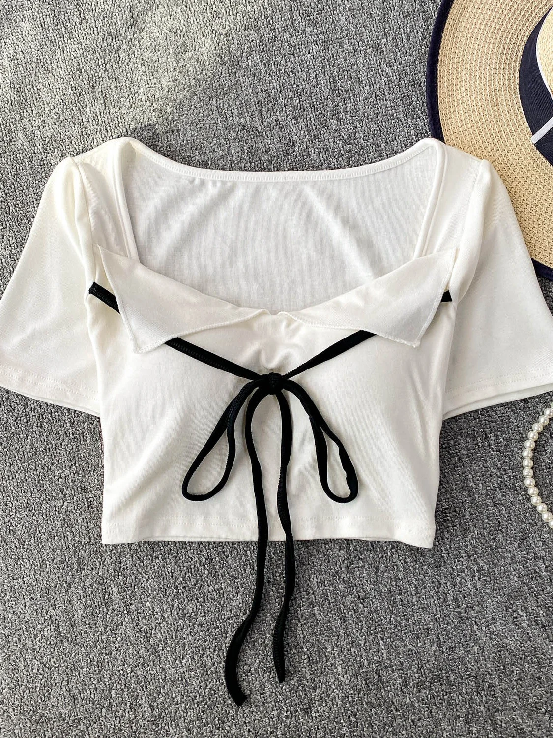 

Low Cut Sexy Girl T-irt Women's Summer Design Sense Belt Slimming ort Top Korean Sle Commute Pure Color Knitted Moistur...