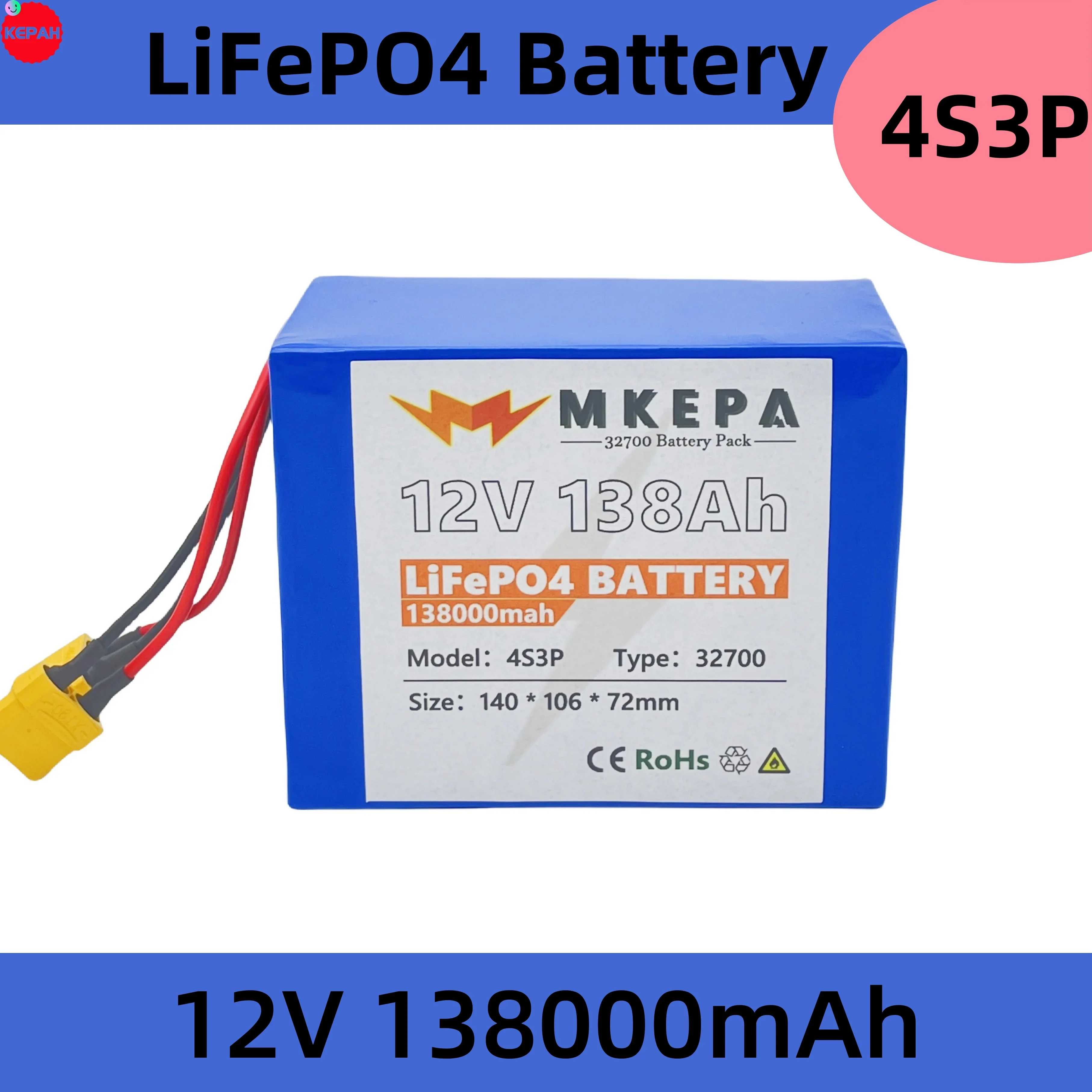 Brand new 32700 12V Lifepo4 high-power 138000mAh battery pack, suitable for electric boats and uninterruptible power supplies