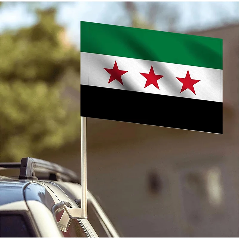 Syrian Flag 14*21cm Polyester Holding Banner The Syrian Arab Republic Syrian Three Star Flag For Car Home Decoration Flags