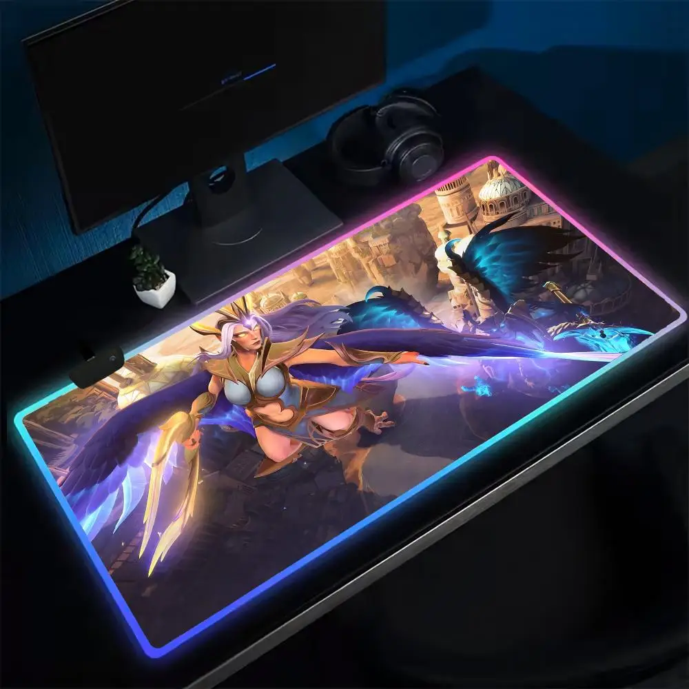 Super Moba T-Tibia Mouse Pad Anime Gaming Mouse Pad LED Table Pads Backlit Rubber Desktop XXL Mousepad RGB Desk Mats