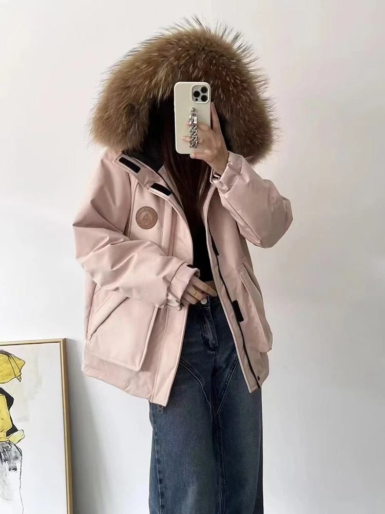 2024 Winter New Women\'s Fur Collar Snow Parka Thicken White Duck Down Puffer Coat Warm Jacket with Faux Fur Removable Hood