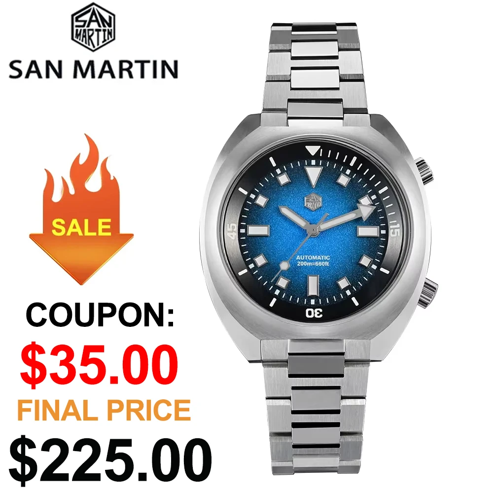 San Martin SN0066 42mm Men Watch Grained Dial YN55 Automatic Mechanical Internal Bidirectional Rotating Bezel 20 Bar Dive Watch