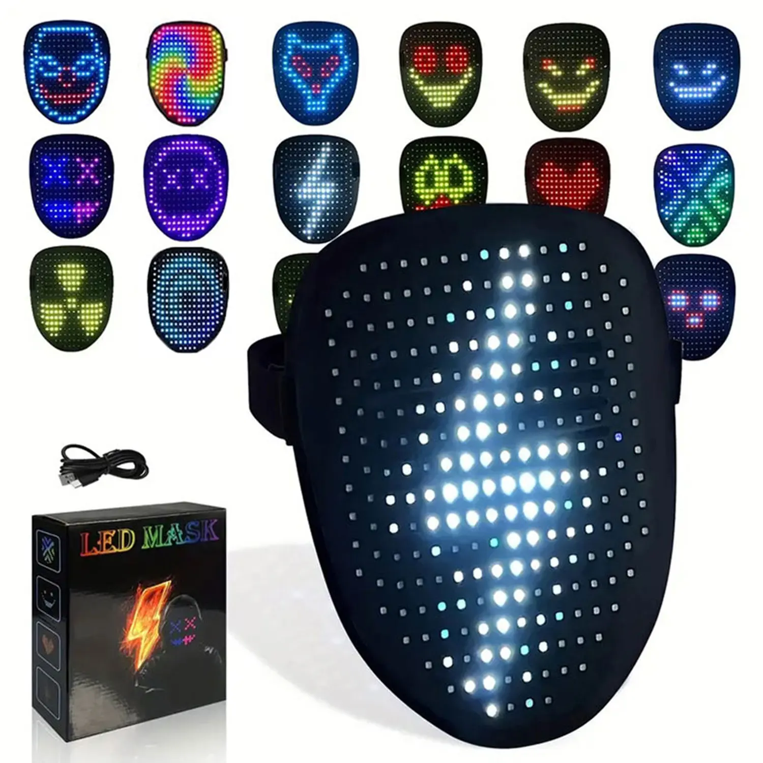 

LED Luminous Mask RGB Full Color Face Changing Glowing Mask Halloween Christmas Carnival Costume DJ Light Up Party Cosplay