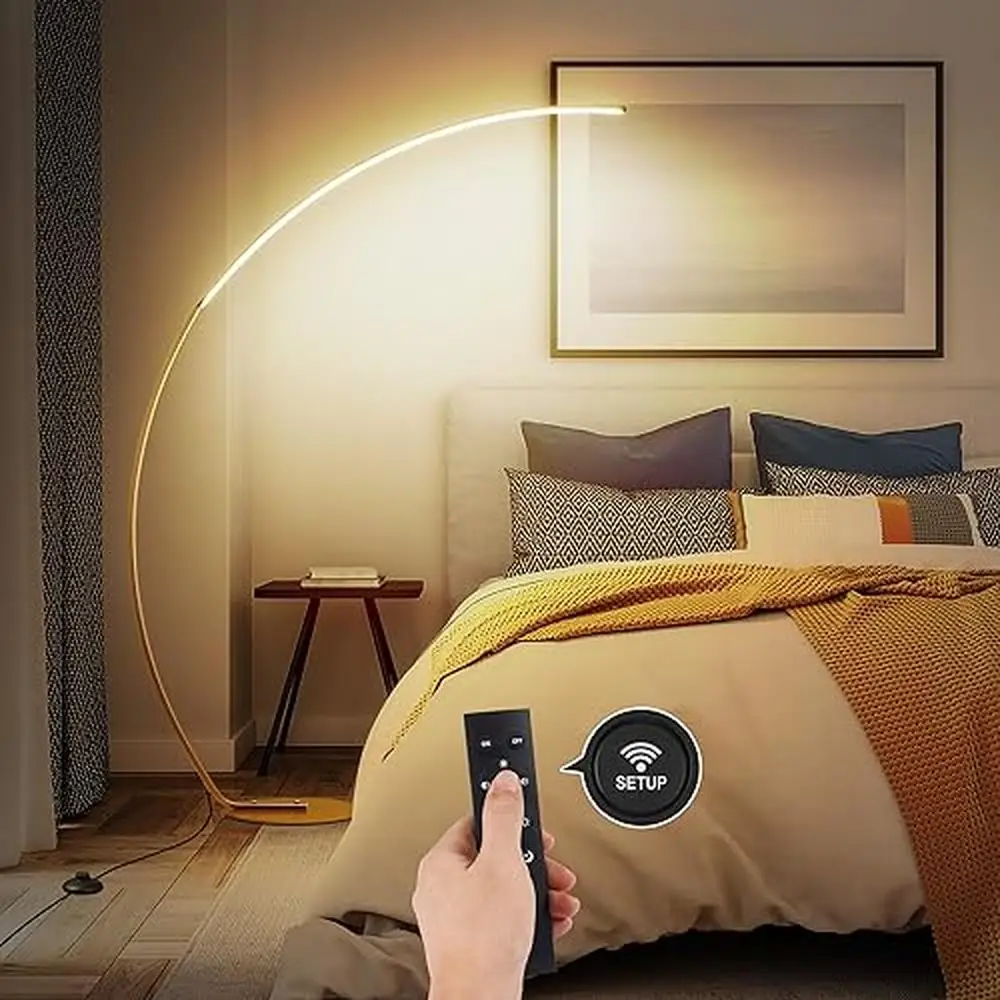 Lámpara de pie de arco LED de 67 "de alto con Control remoto, sala de estar moderna para lámpara de pie, dormitorio, regulable, diseño artístico brillante, negro