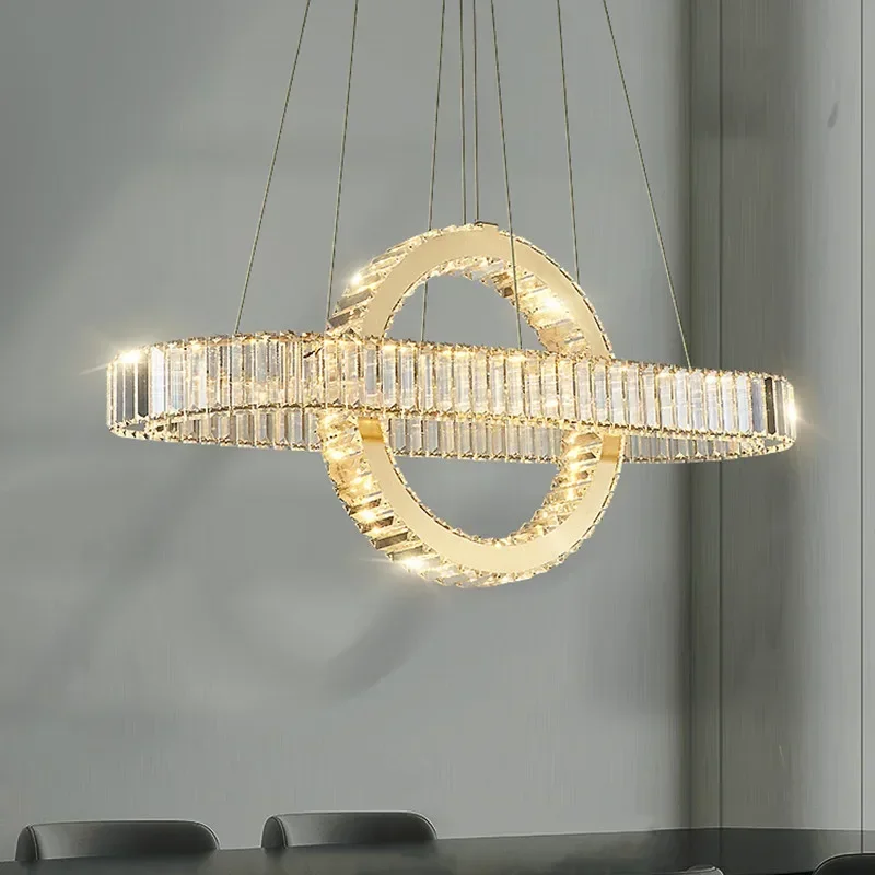 

Modern Oval Chrome Gold Steel Led Dimmable Pendant Lights Dining Room K9 Crystals Hanging Lamp Adjustable Cable Suspension