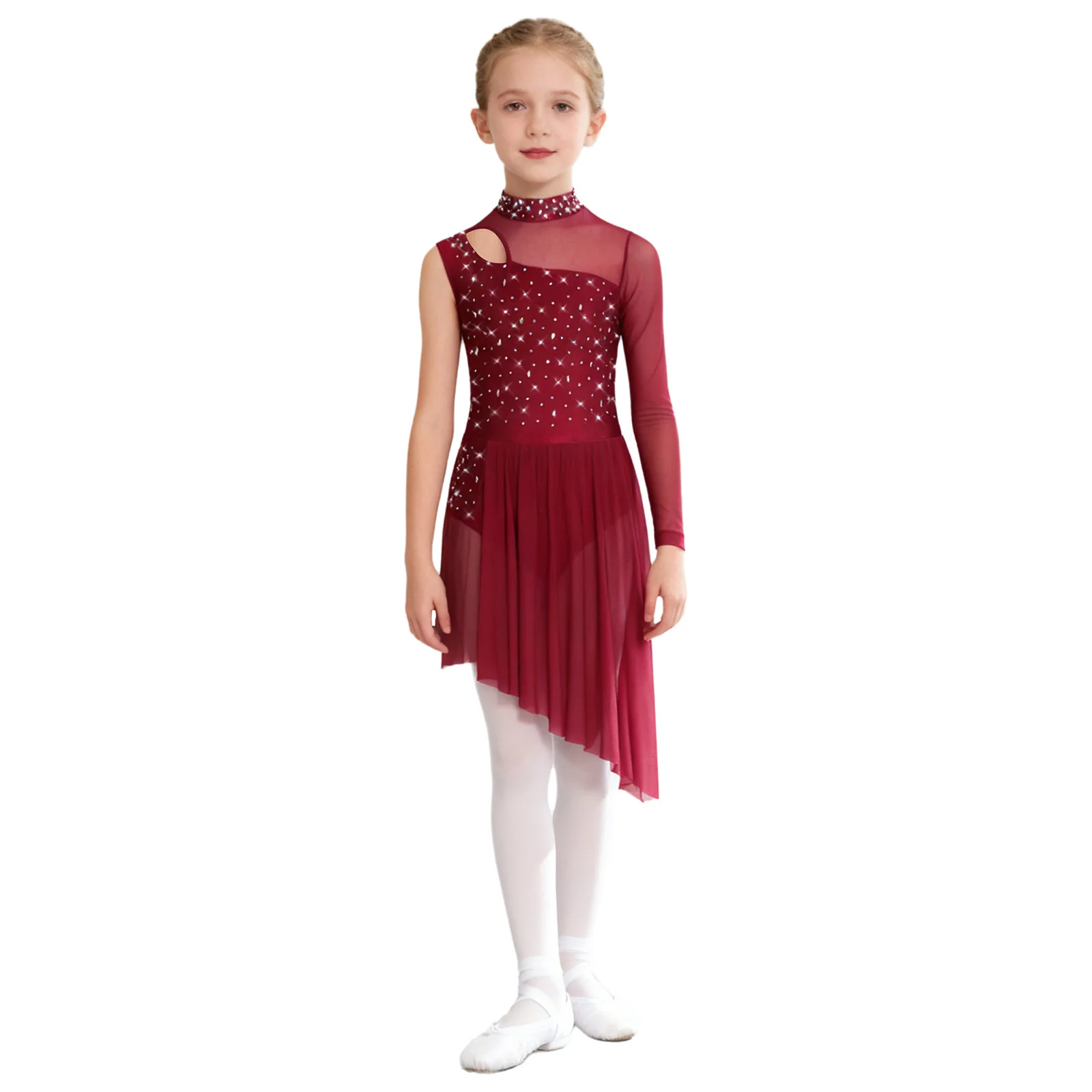 Crianças meninas ginástica artística patinação artística ballet collants vestido strass lírico dança contemporânea desempenho traje