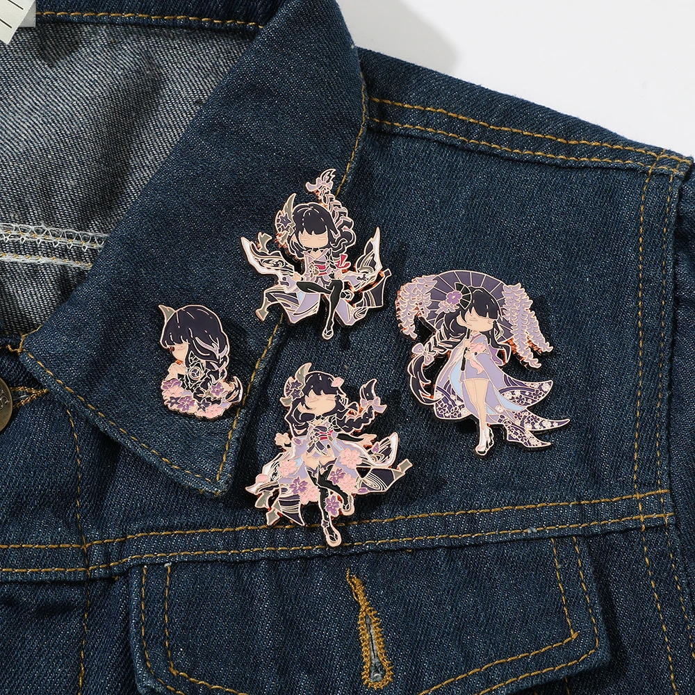 Genshin Impact Raiden Shogun Badge Cartoon Metal Brooch Decoration for Backpack Clothing Ornaments Christmas Gifts view 6