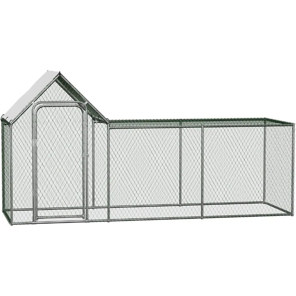 

large metal chicken coop, heavy duty chicken run with cover, wire mesh walk-in poultry cage for hen house, duck coop and rabbit