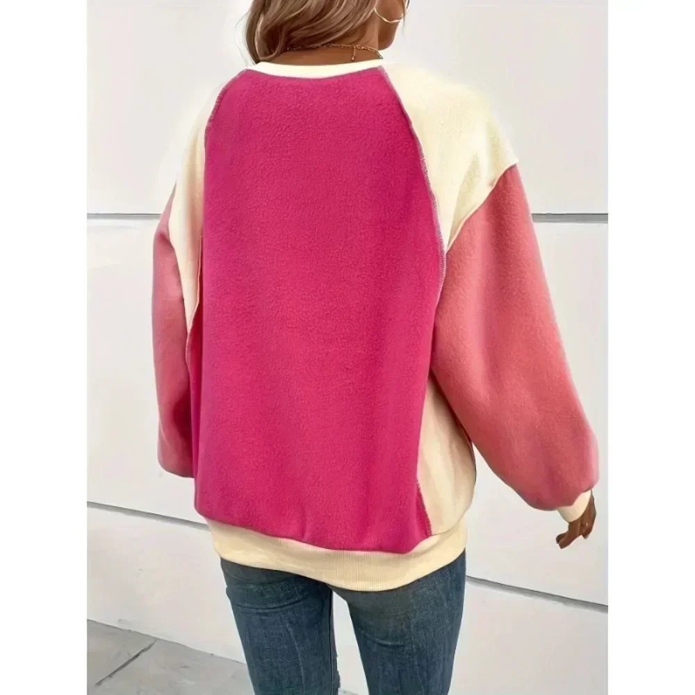 المرأة الموضة الجديدة العصرية المتضخم كولوربلوك البلوز القمم هوديس السيدات الراحة وعارضة عرض حيوية البلوز