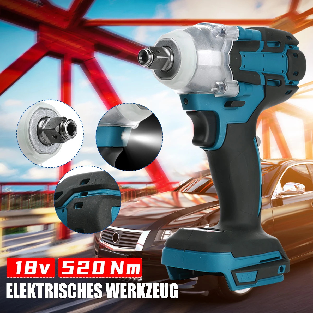 520N.M Torque Brushless Electric Impact Wrench 1/2 inch Cordless Electric Wrench Screwdriver Power Tool for Makita 18V Battery Pin