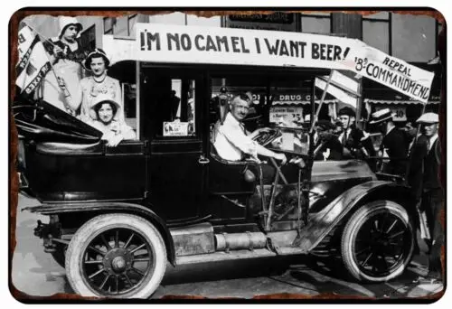 Prohibition Begins I'm NO I WANT BEER All Metal Tin Sign  8 x 12