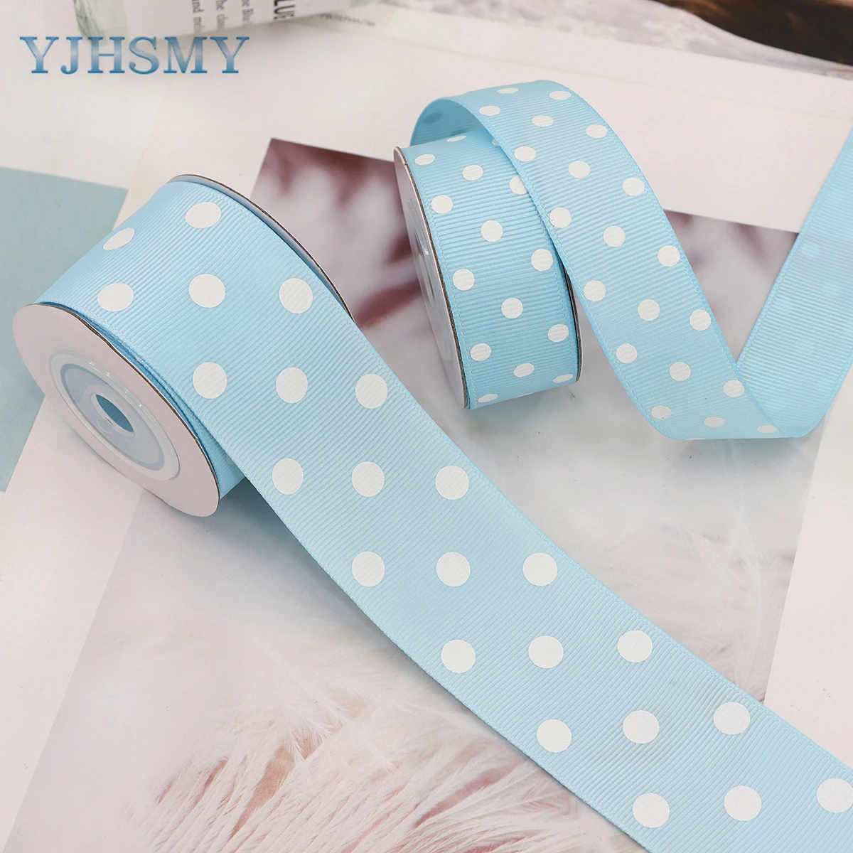 Blue Polka Dot Grosgrain Ribbon for Baby Boy Blue Ribbon for Diaper Cake Welcome Home Baby Shower Favors Gift Box Table Decor