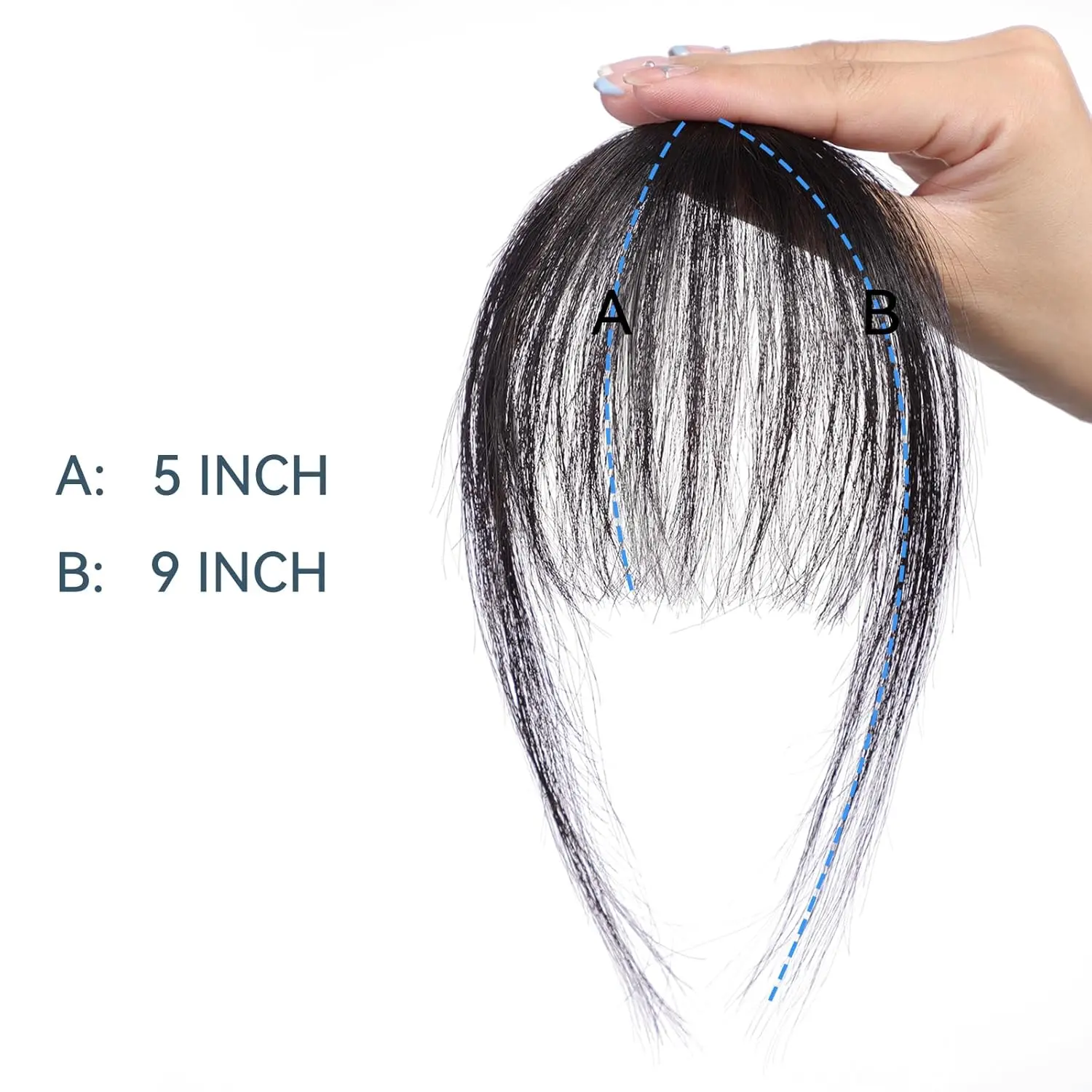 Black 1B# Air Bangs Hair 100% Human Hair Wispy Bangs Hair Clip in Bangs Fringe with Temples Hairpieces for Women Hair Extension