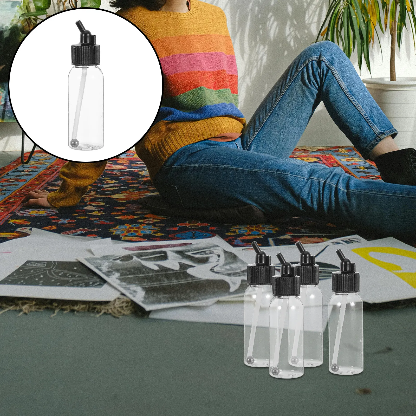 10Pcs Airbrush Paint Bottles 30Ml Dual-Action Plastic Jars Adapter Covers for Precise Siphon Feed Airbrush Accessories Painting