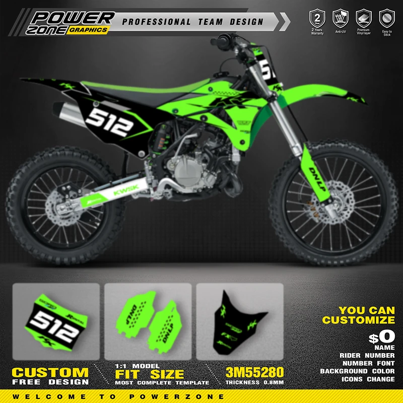 

PowerZone Custom Team Graphics Backgrounds Decals For 3M Stickers Kit For KAWASAKI KX85 2014-2021 KX85 KX100 Number 05