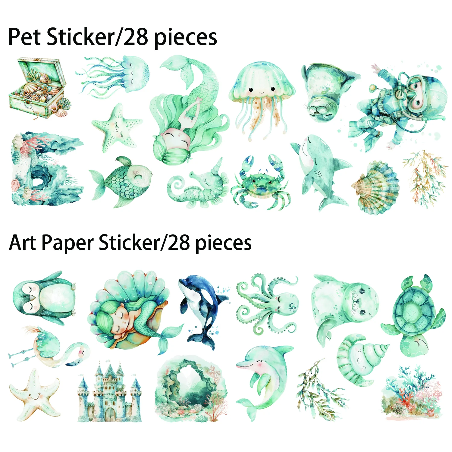 56 Stück PET wasserdichtes Meerjungfrau-selbstklebendes ästhetisches Aufkleberpaket, für Heimwerkerarbeiten, Scrapbooking-Zubehör, Junk Journals – Detail 8