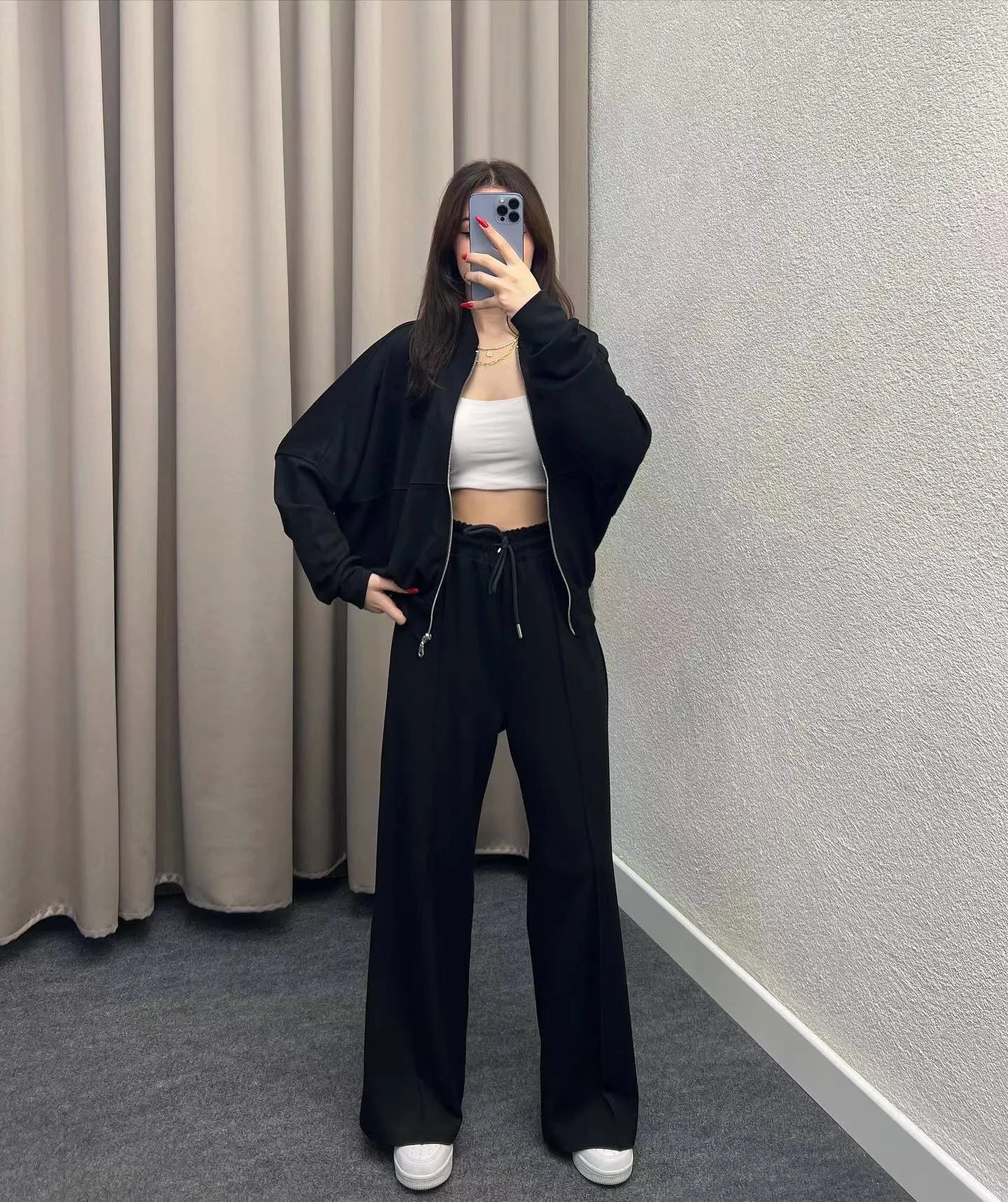 2024 New Style Women Pants Set Solid Color Slim Fit Zipper Cardigan O-Neck Hoodies Casual Drawstring Sweatshirt Female Two Sets